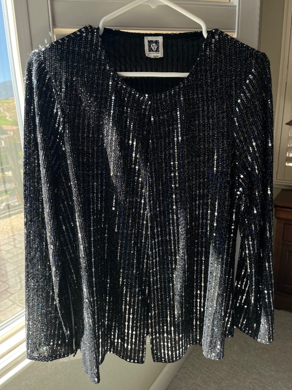 Anne Klein Black & Silver Sparkle Evening Jacket – Size Medium